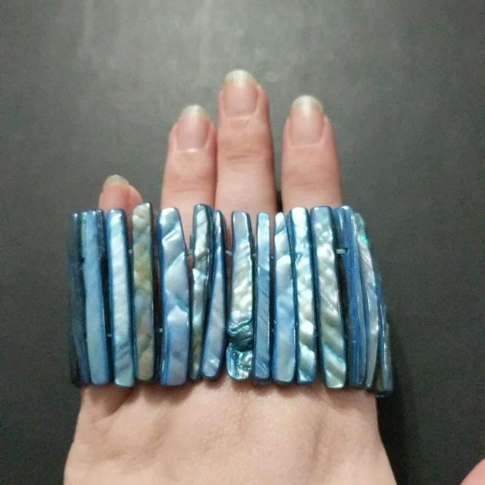 Blue Natural Shell Spear Stretchy Elastic Statement Bracelet